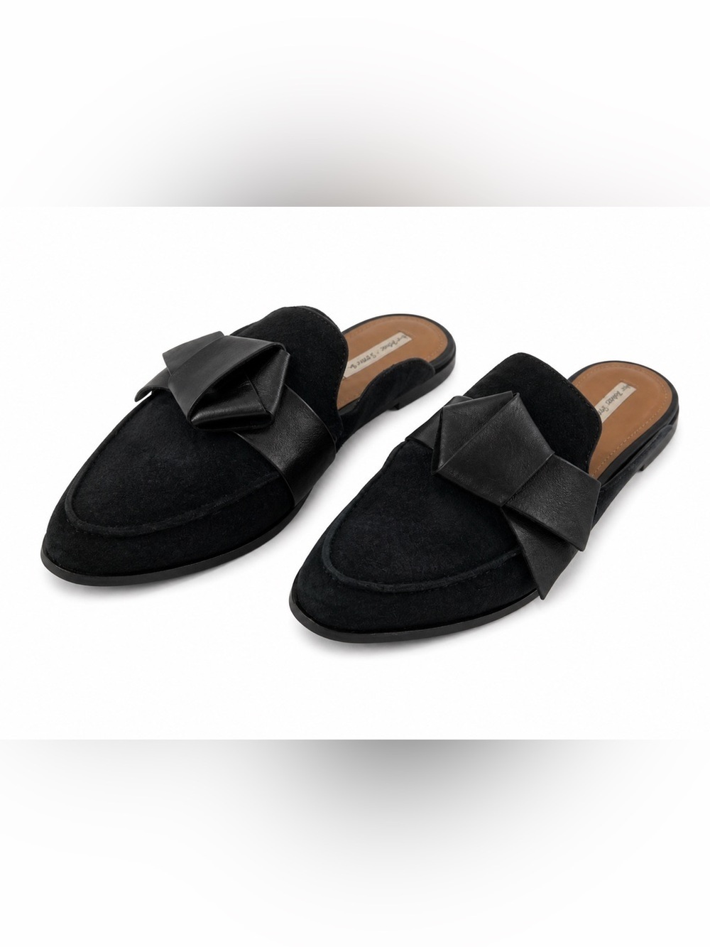 & OTHER STORIES STOCKHOLM ATELIER WOMEN BLACK SUEDE LOAFER MULE SLIPPERS. SIZE-7